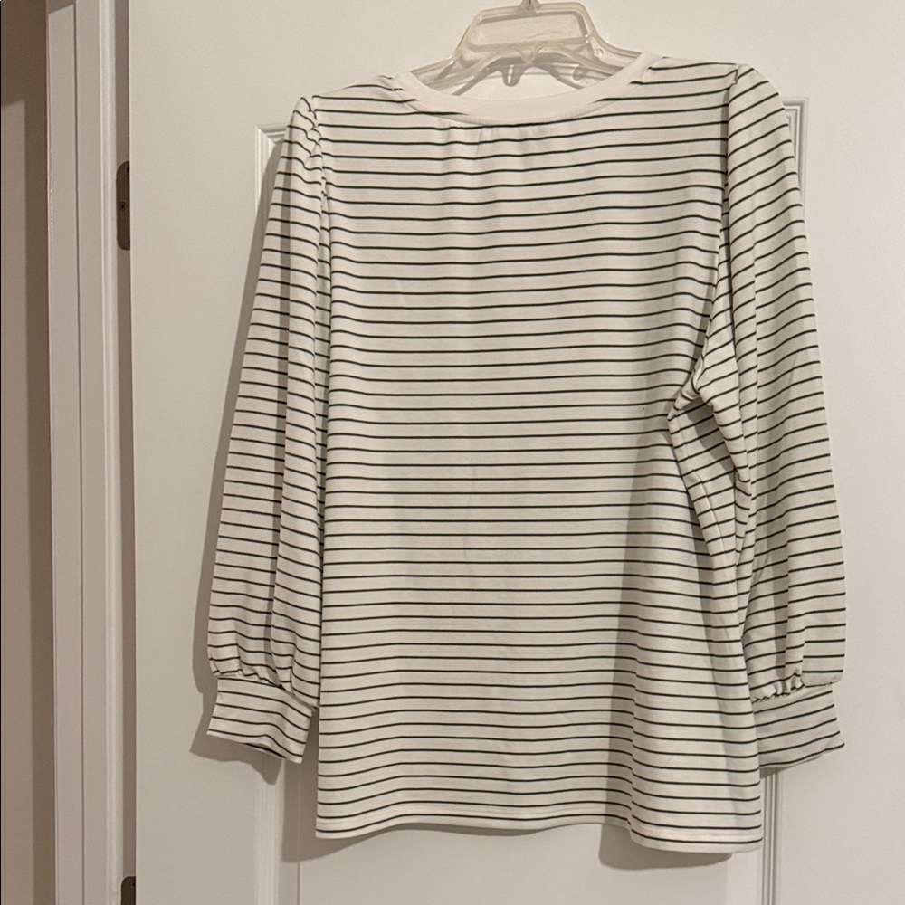 Crown & Ivy Olive Green and White Striped Blouse - Picture 6 of 6